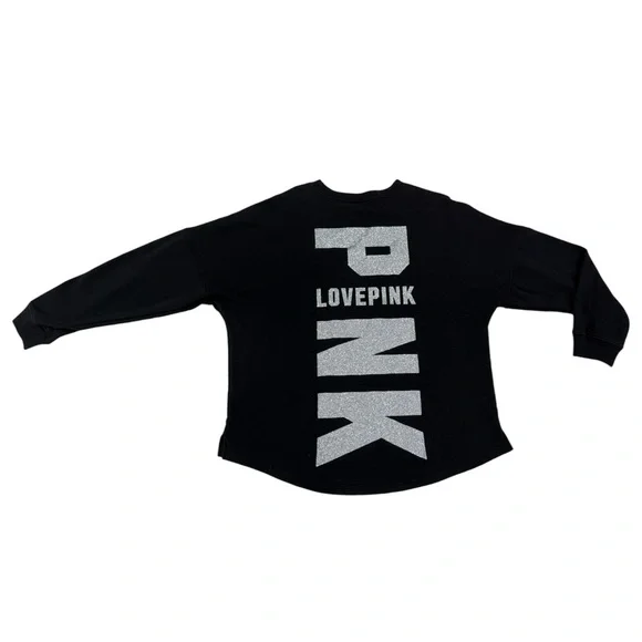 PINK Victoria’s Secret Glitter Bling Logo Varsity Crew Oversized Sweatshirt - Picture 2 of 14